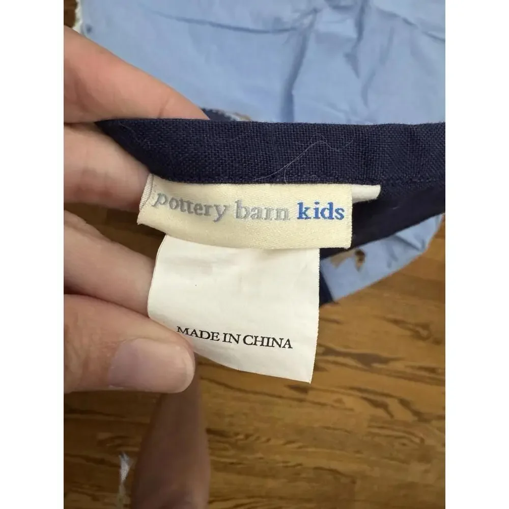 Pottery Barn kids curtains drapes blue dog animal boys nursery bedroom cotton